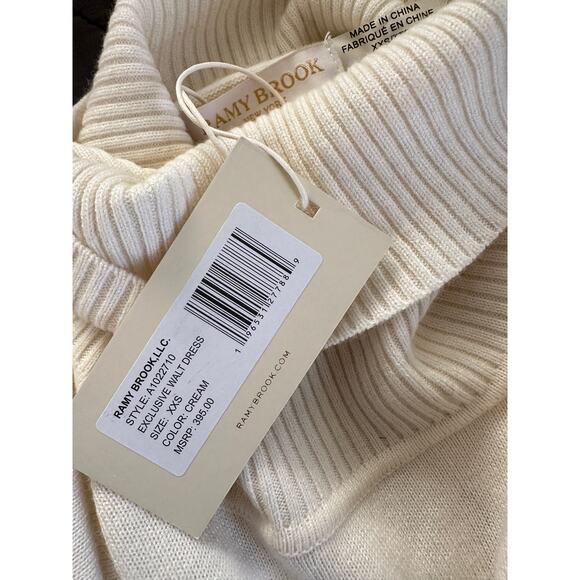 $395 Ramy Brook Wool Cashmere dress Sz XXS Long Sleeves Turtleneck cream color - Picture 8 of 10